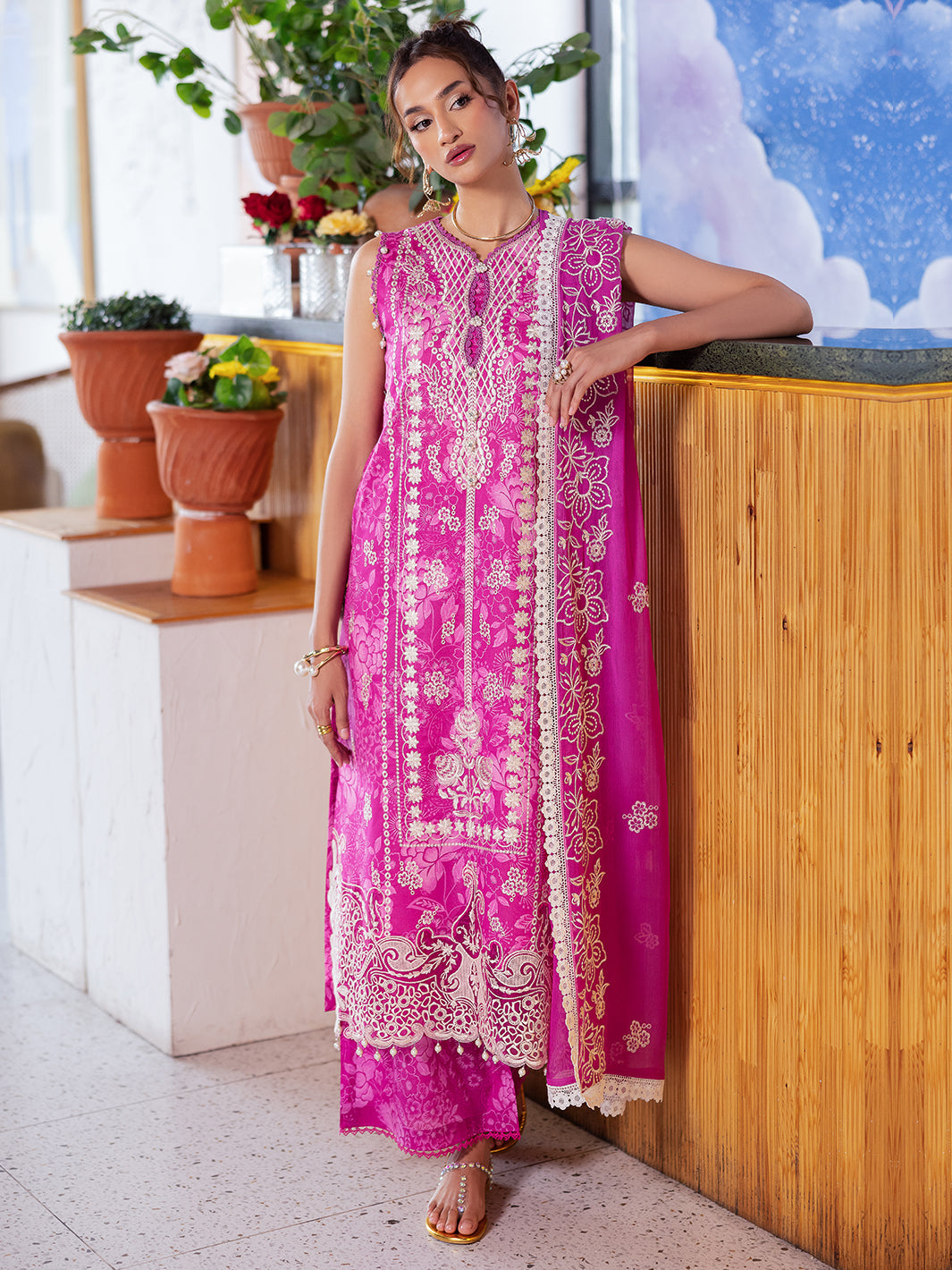 Mahnur - Afterhours Embroidered Lawn Suits Unstitched 3 Piece MN25AH D-10 Peach Bellini - Summer Collection