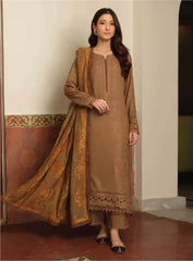 Tehzeeb by Riaz Arts Self Jaquard Leather Peach With Velvet Jaquard Shawl - TL-332