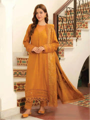 Tehzeeb by Riaz Arts Self Jaquard Leather Peach With Velvet Jaquard Shawl - TL-336