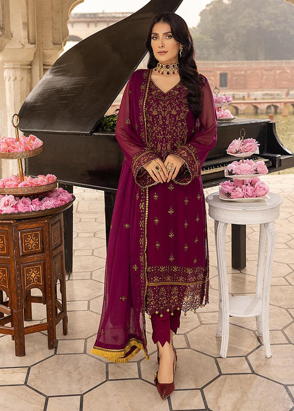 Merakish Luxury Chiffon Embroidered'23 - MERAKI-V3-D3 - Mulberry Grape