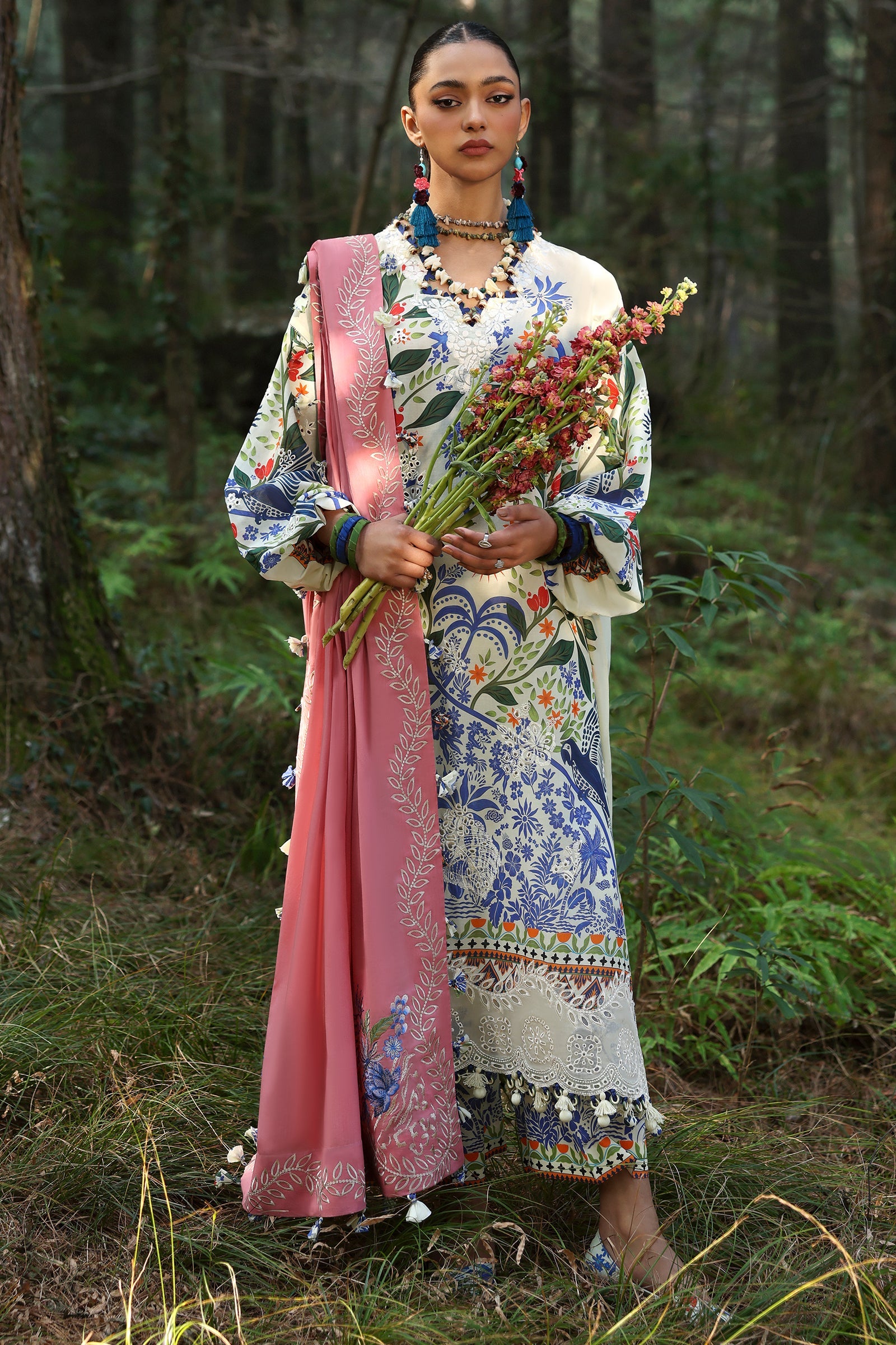 Zaha By Khadijah Shah Embroidered Lawn Suits Unstitched 3 Piece ZL25NL D-03 B White Solana - Summer Collection