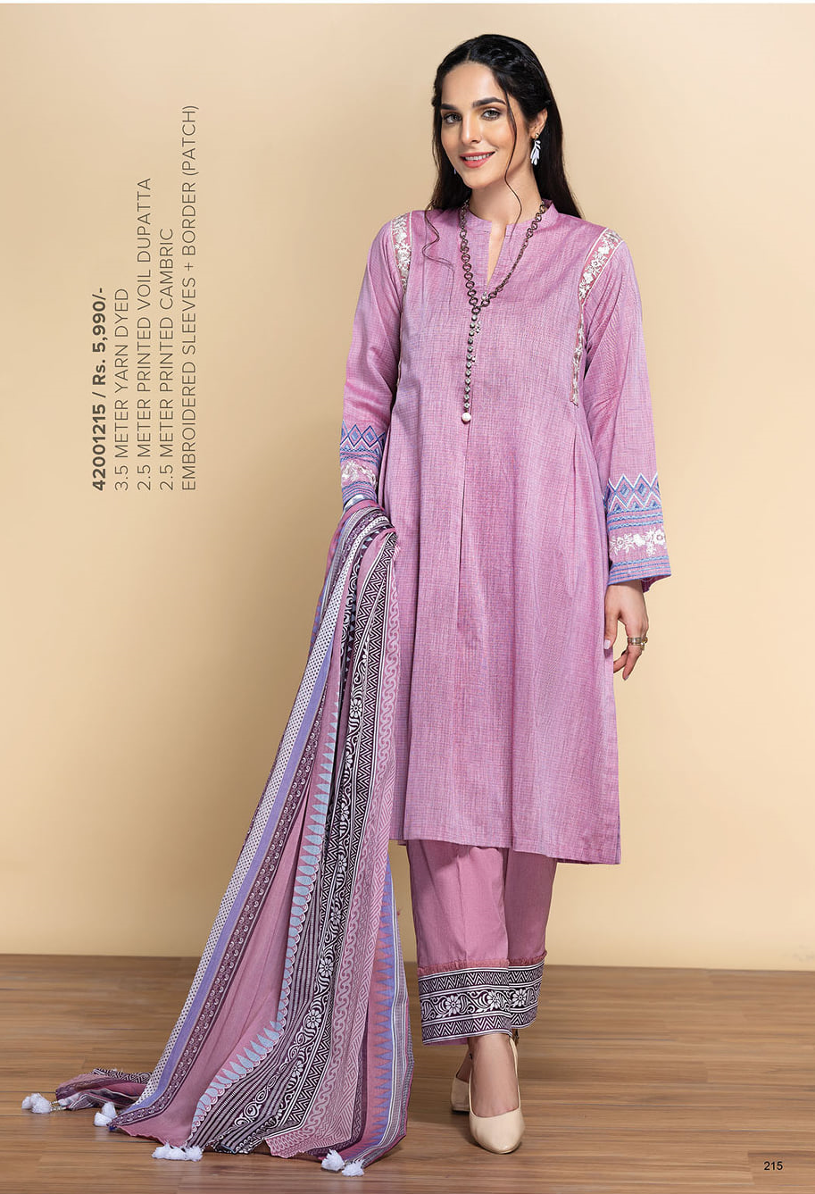 42001215-Embroidered Yarn Dyed,Voil & Cambric-3PC