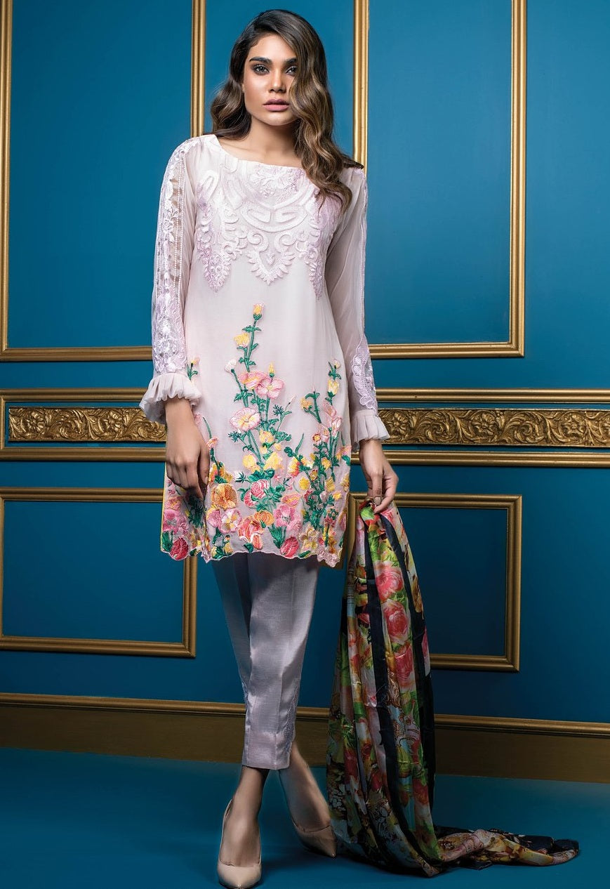 Satin Stitches by Al Dawood Textiles Pure Chiffon Suits Unstitched 3 Piece ADTF AD-06 (Pure Chiffon)- Formal Collection
