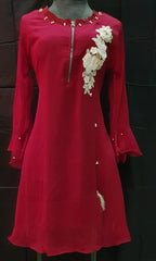 Stitched Pure Chiffon Embroidered Kurti - 04 Maroon (Size-Large)