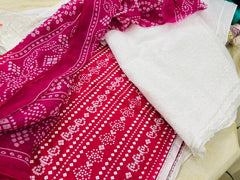 Chunri Print / Embroidered Trouser / Chiffon Dupatta-3PC- GHULABI