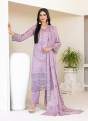 Tawakkal Fabrics Embroidered Viscose Zari Suits Unstitched 3 Piece (Embroidered Schiffli Chiffon Dupatta) - D-4438 - Najwa