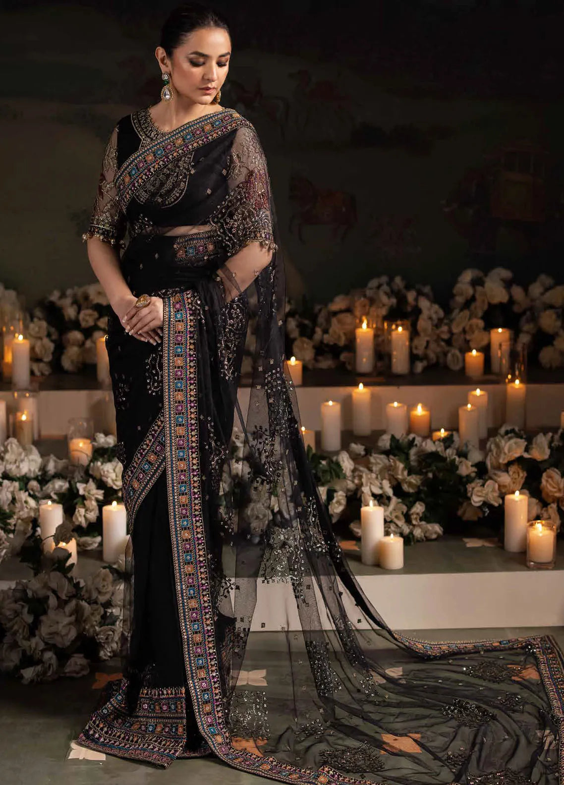Nureh Embroidered Net Unstitched Saree NU24AF NL-78 - Formal Collection