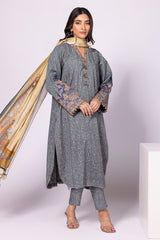 Khaadi Dyed Embroidered Cotton Satin Jacquard | Top Bottoms Dupatta - BJ22401-GREY