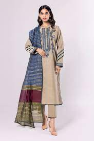 Khaadi Dyed Embroidered Mesuri | Top Bottoms Dupatta - BME22309-BLUE