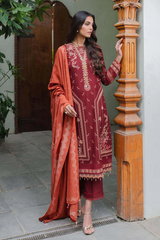 Qalamkar Embroidered Leather Peach Suits Unstitched 3 Piece QLM23LW SC-01 Freya - Luxury Winter Collection