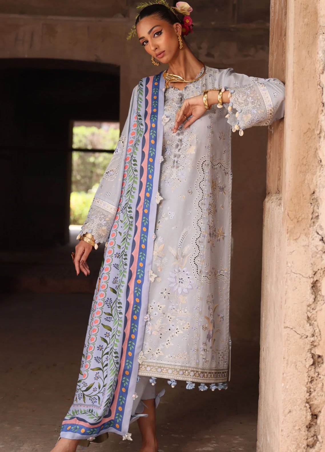 Elan Embroidered Lawn Suits Unstitched 3 Piece EL25LL EL25-01 B Serene - Luxury Collection-