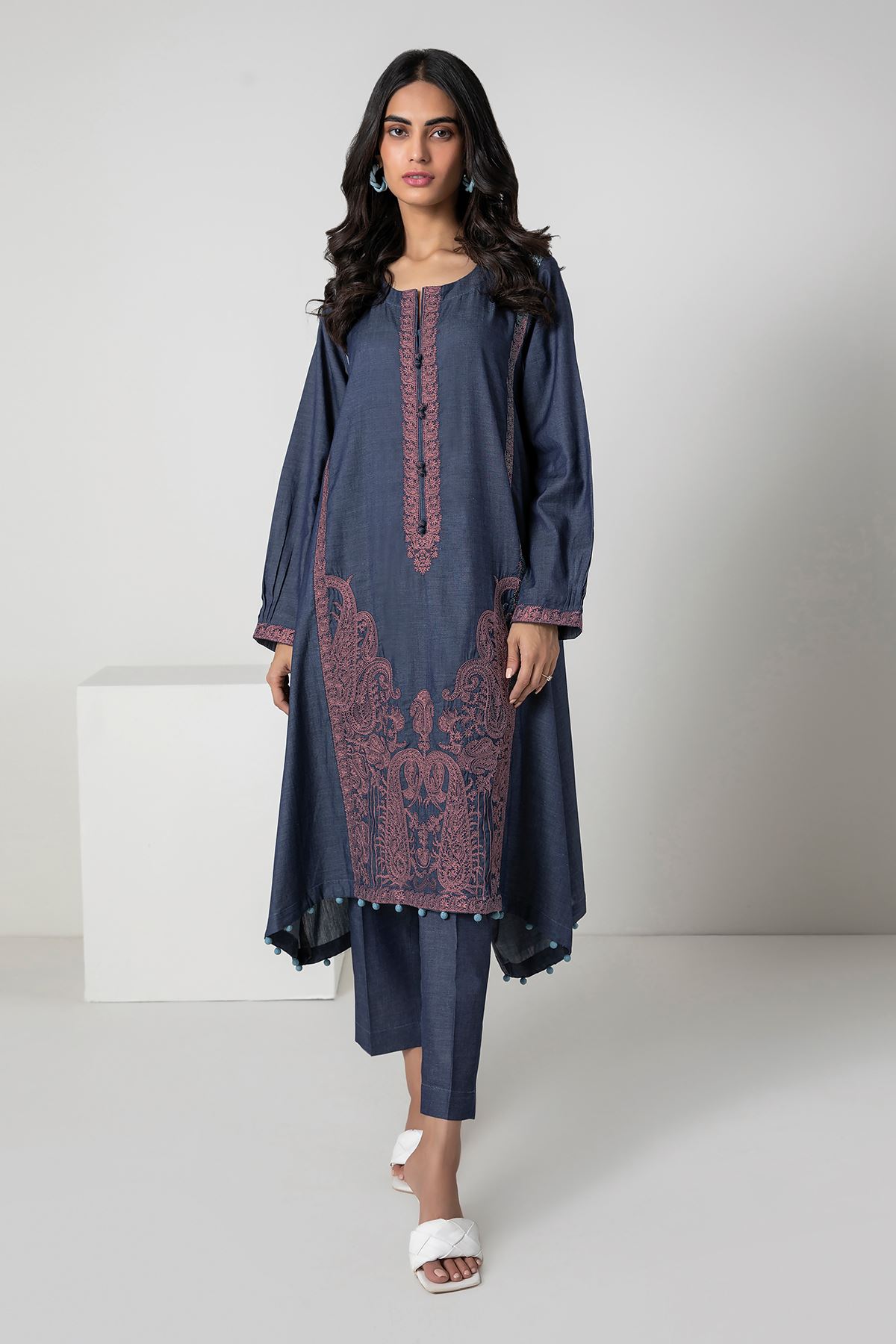 Khaadi Dyed Embroidered Light Denim | Top Bottoms – ILD22303-YELLOW