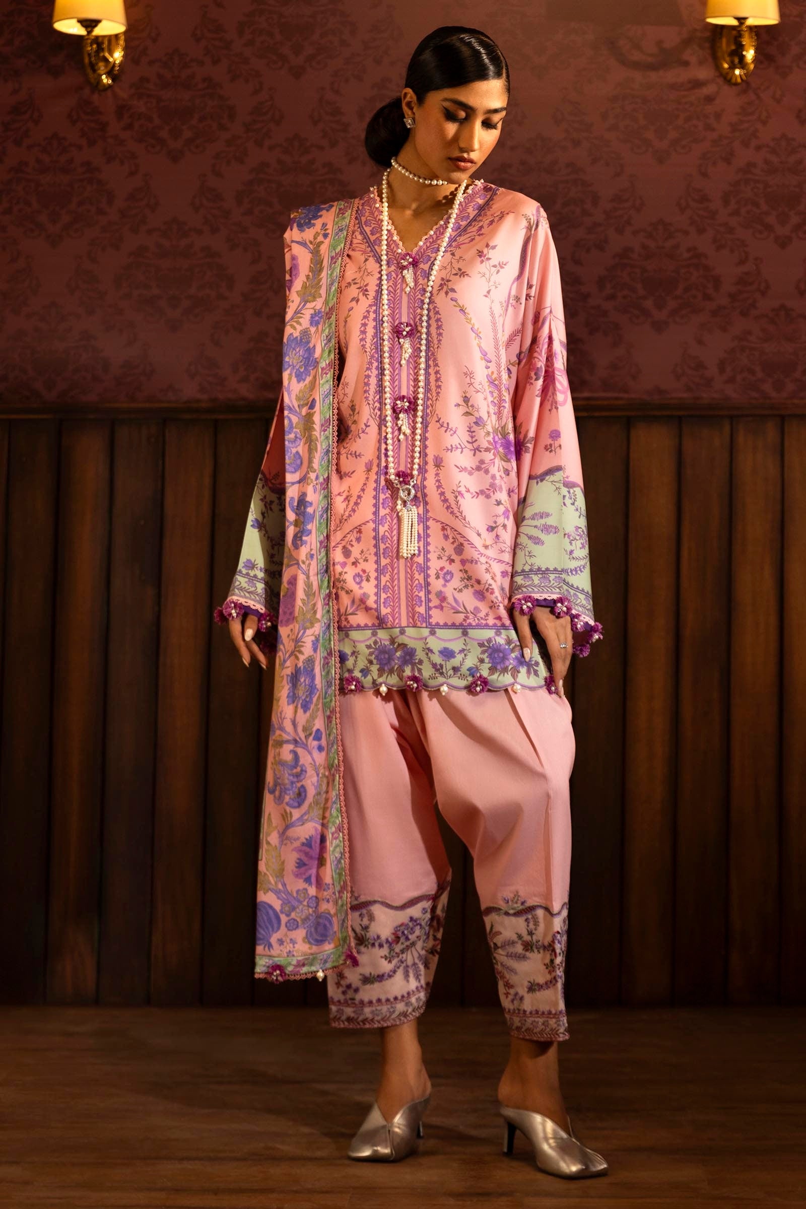 Sana Safinaz Embroidered Linen Suits Unstitched 3 Piece M243-021A-3DB - Luxury Winter Collection