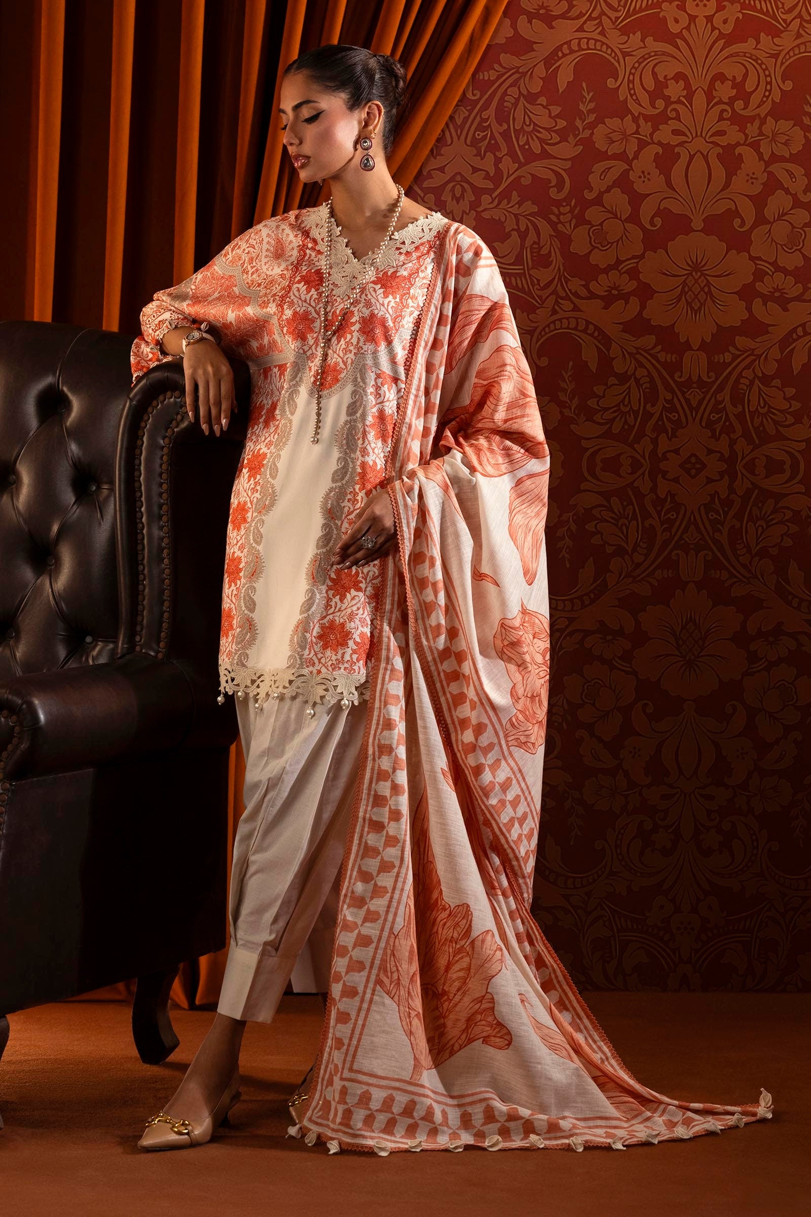 Sana Safinaz Embroidered Linen Suits Unstitched 3 Piece M243-023B-3CQ - Luxury Winter Collection