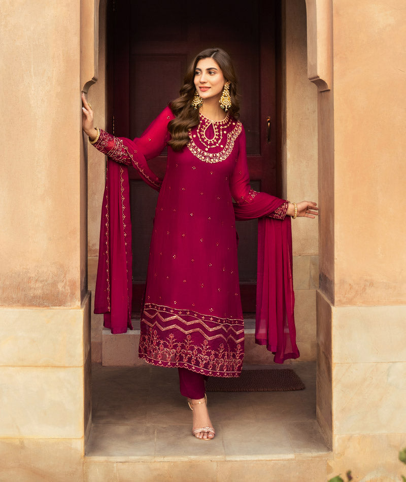 Merakish By Shahzeb Textiles Embroidered Chiffon Suits Unstitched 3 Piece ST25MK-V14- Aiza