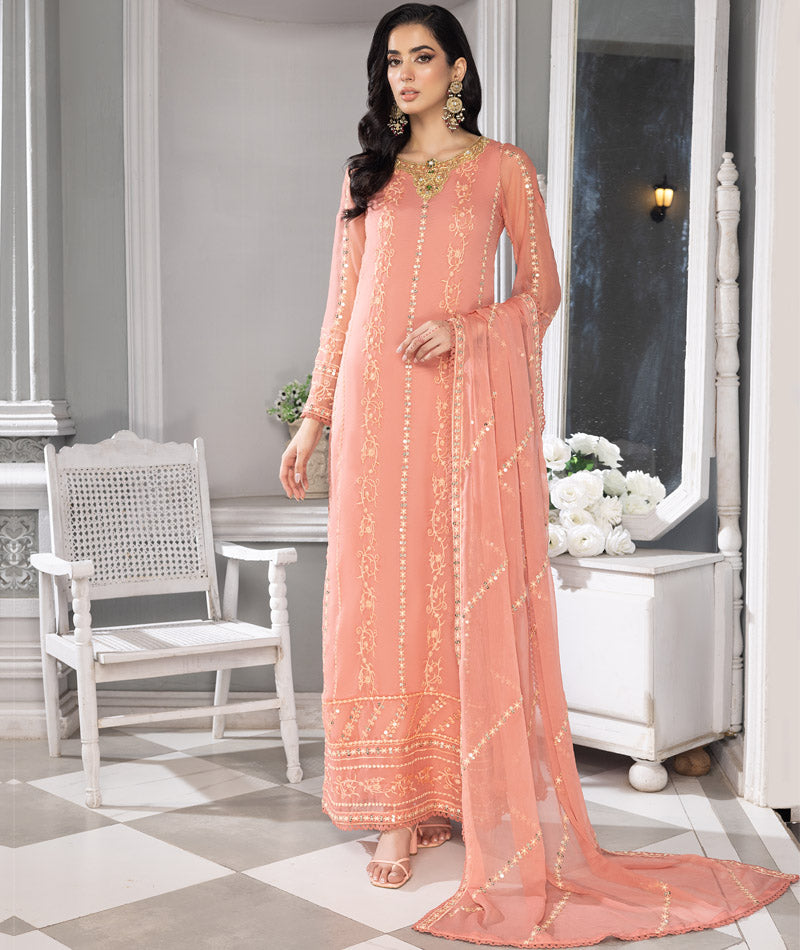 Merakish Luxury Chiffon Embroidered'23 - ST23-MK6 Crayola Peach