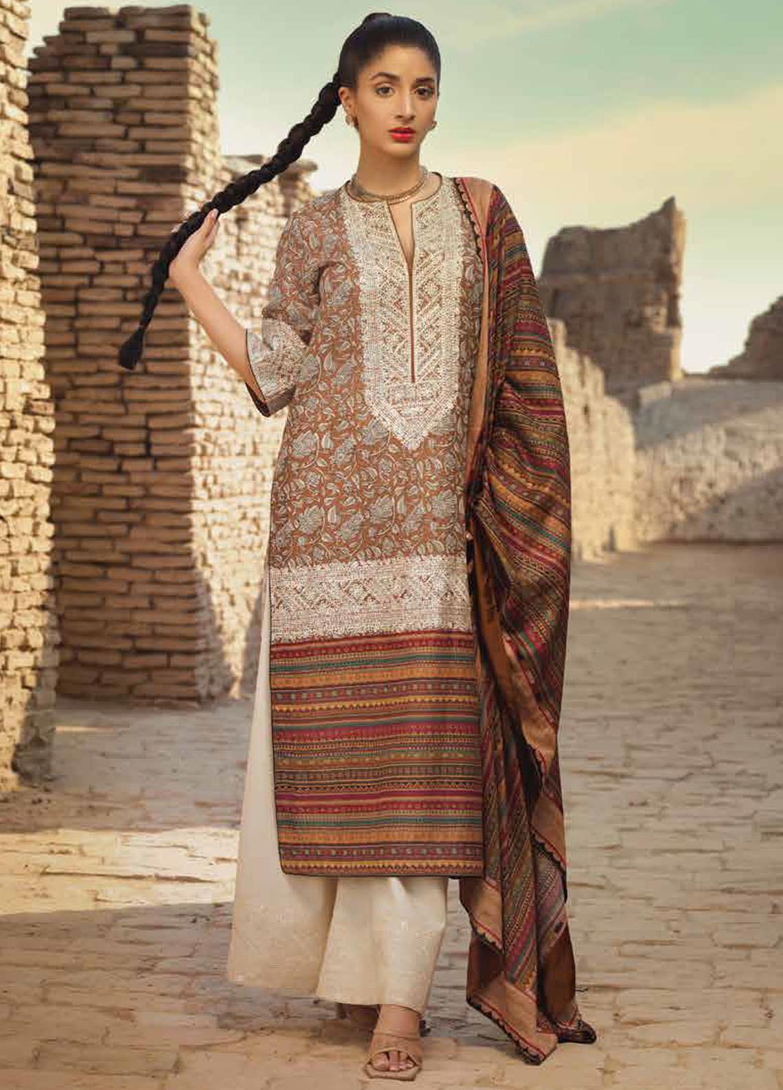 Mizaj By Tena Durrani Embroidered Lawn Suits Unstitched 3 Piece TD21M-2 16 Travertine