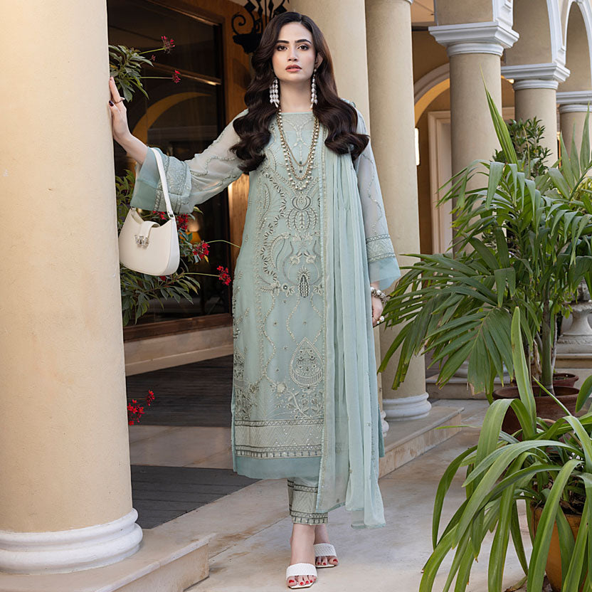 Merakish Luxury Chiffon Embroidered'23 - MERAKI-V4-D5 - Pistachio