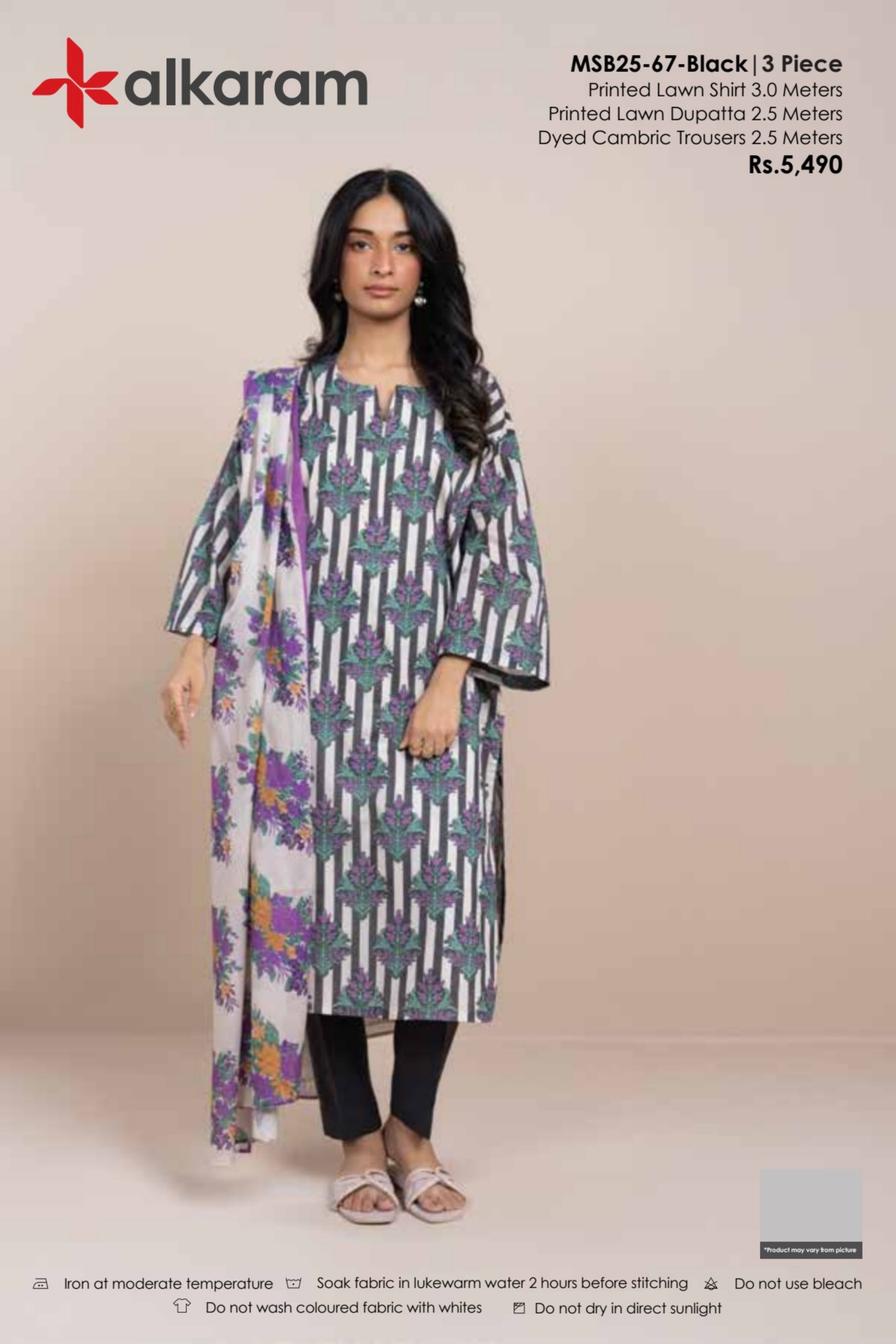 Alkaram Luxury Lawn Prints 3Pc Unstitched Suits - ALK-MSB25-67-Black