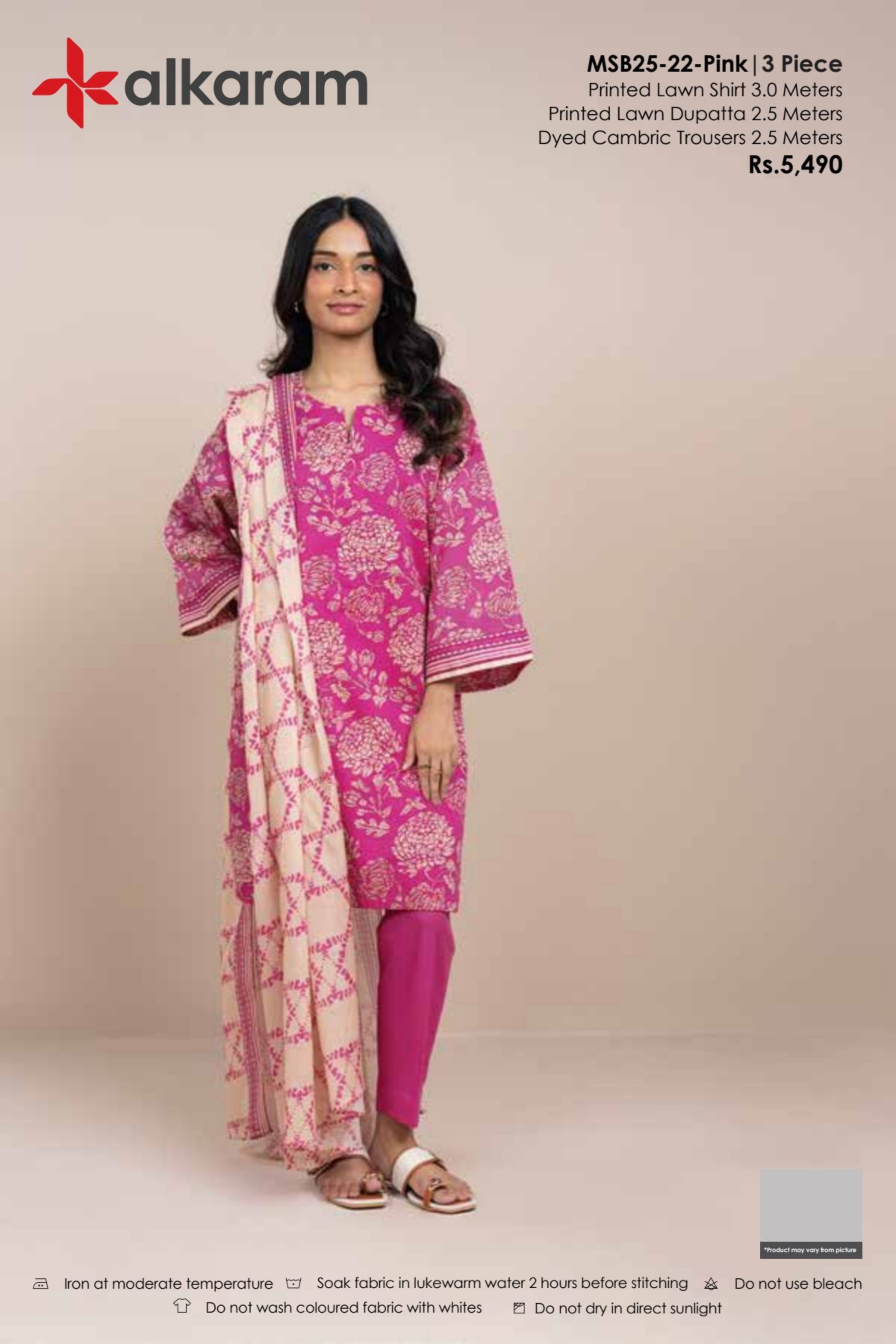 Alkaram Luxury Lawn Prints 3Pc Unstitched Suits - ALK-MSB25-22-Pink