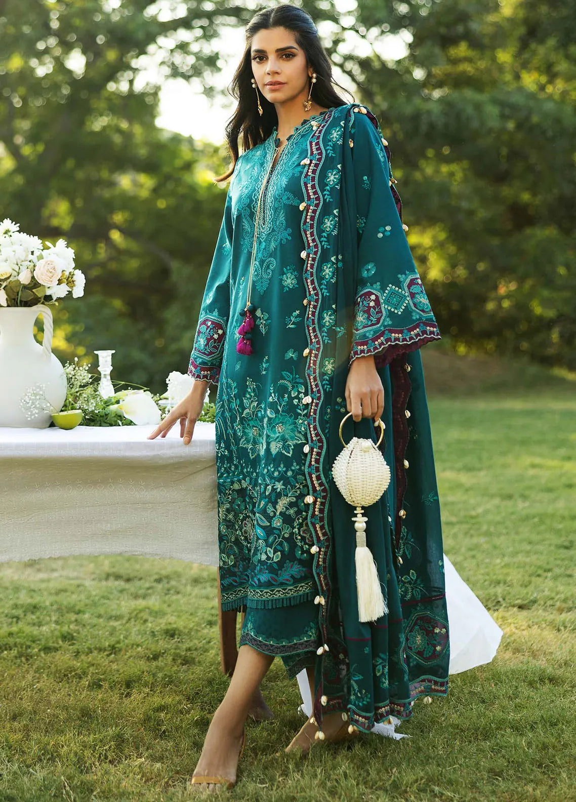Sadaf Fawad Khan Embroidered Lawn Suits Unstitched 3 Piece SDF25S D-8B Koi - Summer Collection