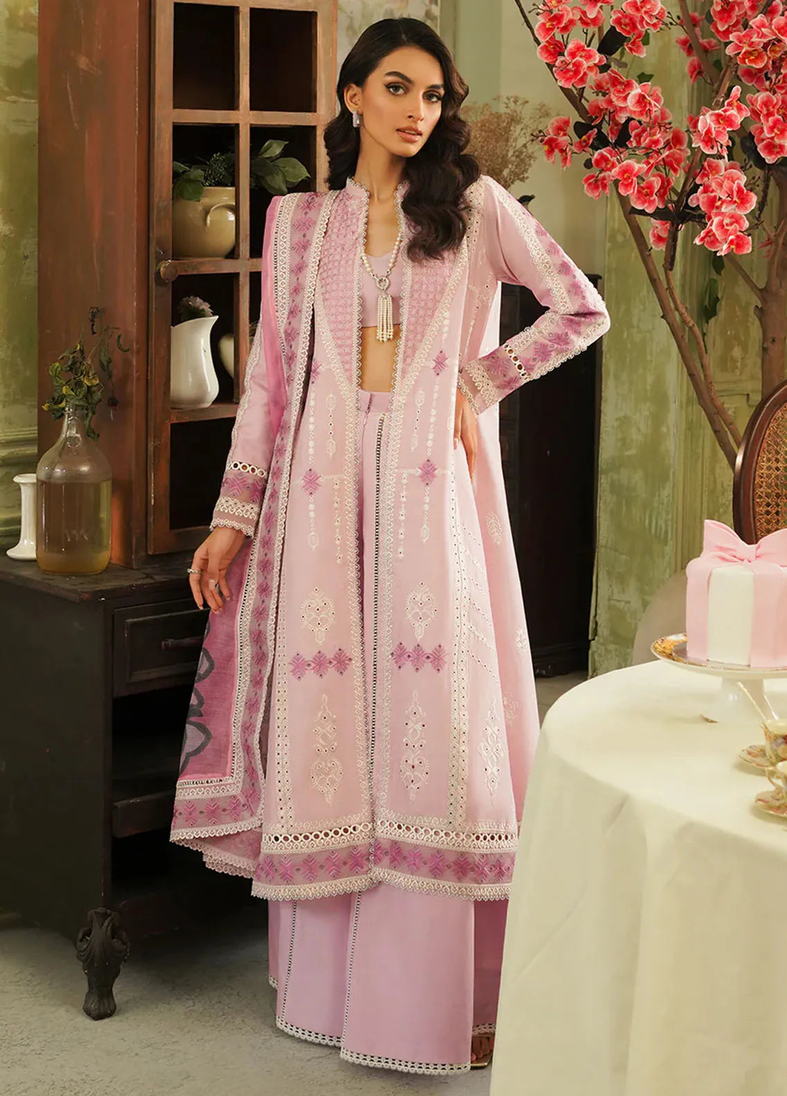 Tresor by Zarqash Embroidered Lawn Suit Unstitched 3 Piece ZRQ24T ZQT-001 Faye - Luxury Collection