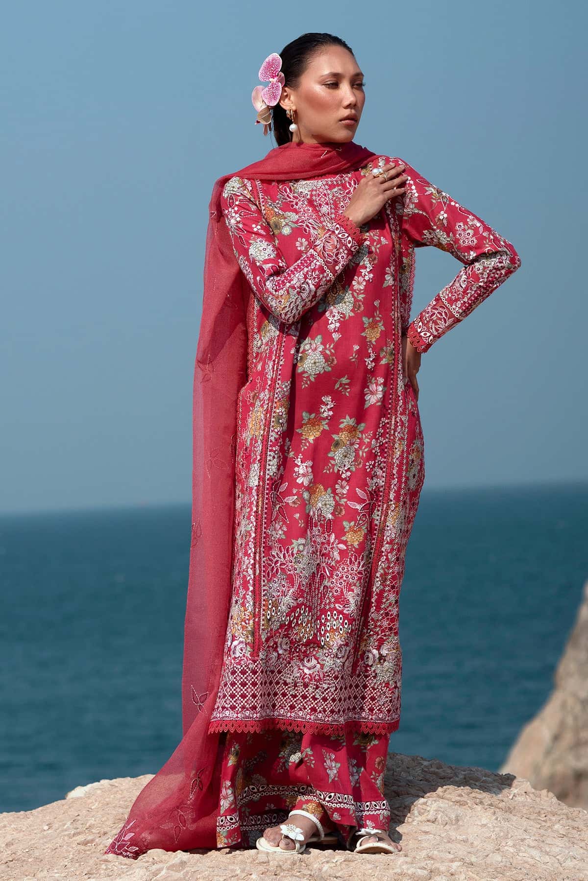 Summer Together by Afrozeh Embroidered Lawn Suits Unstitched 3 Piece AF25ST D-05 Pink Ruby - Summer Collection