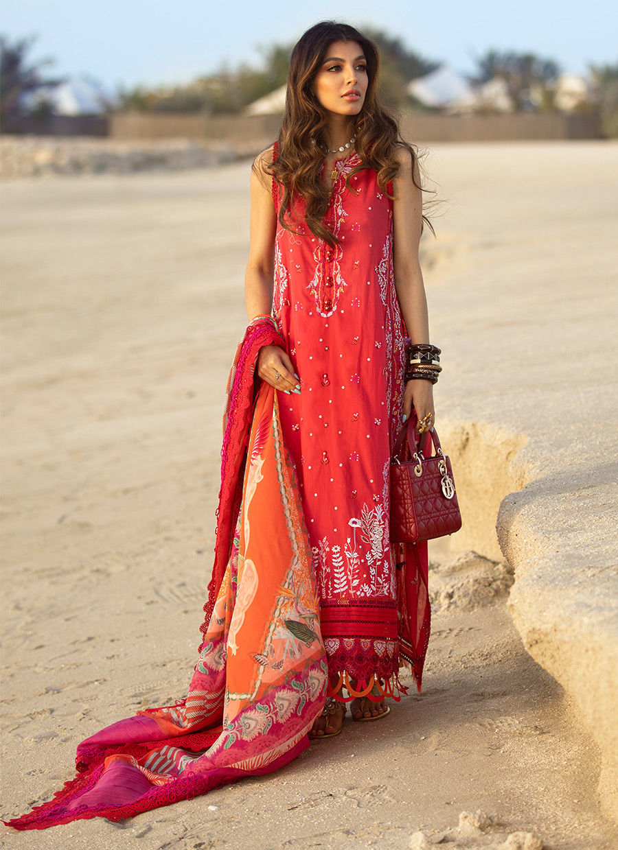 Farah Talib Aziz Luxury Lawn'22 - TULUM RED - 02