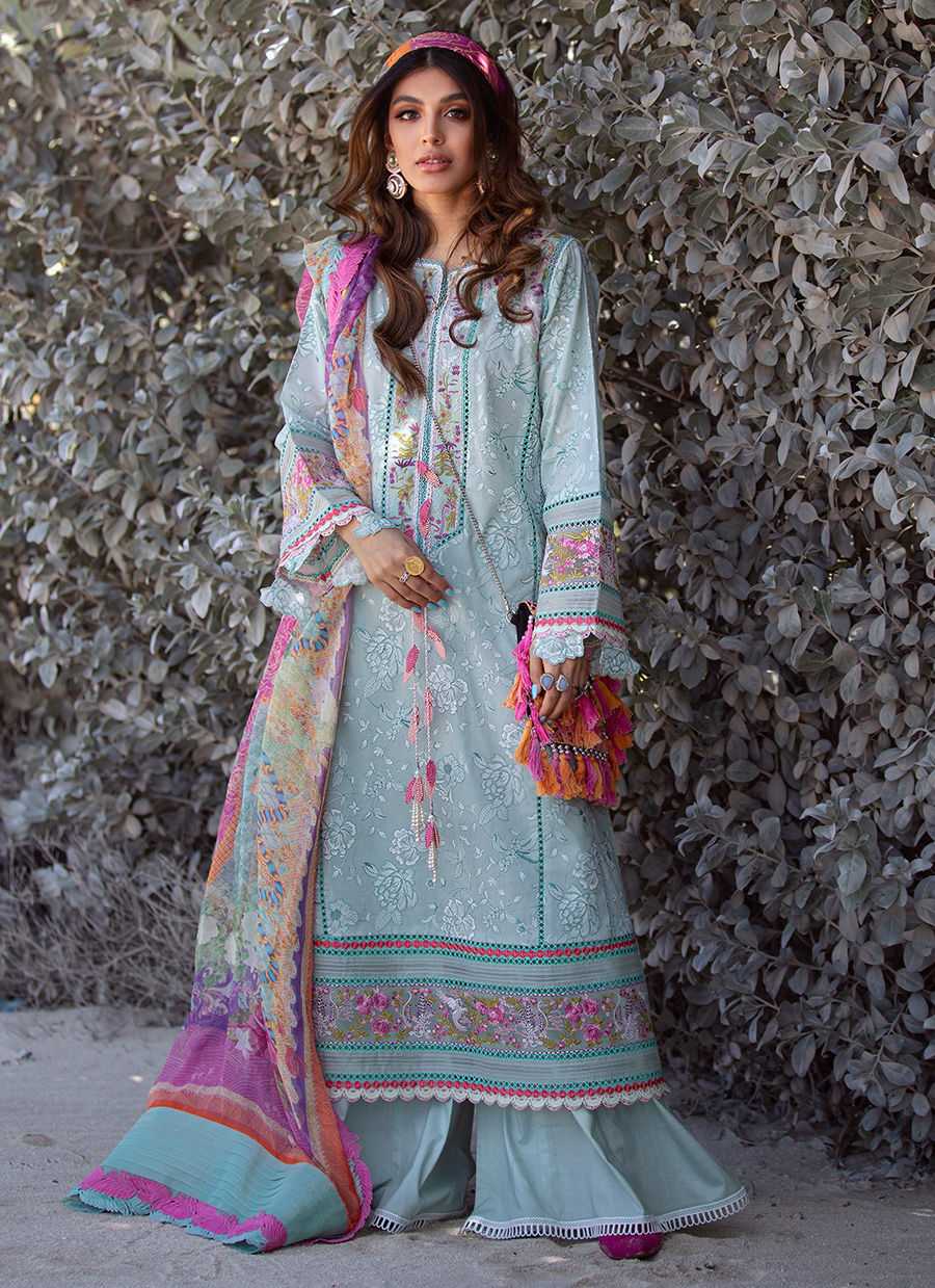 Farah Talib Aziz Luxury Lawn'22 - FIJI SEAFOAM - 13