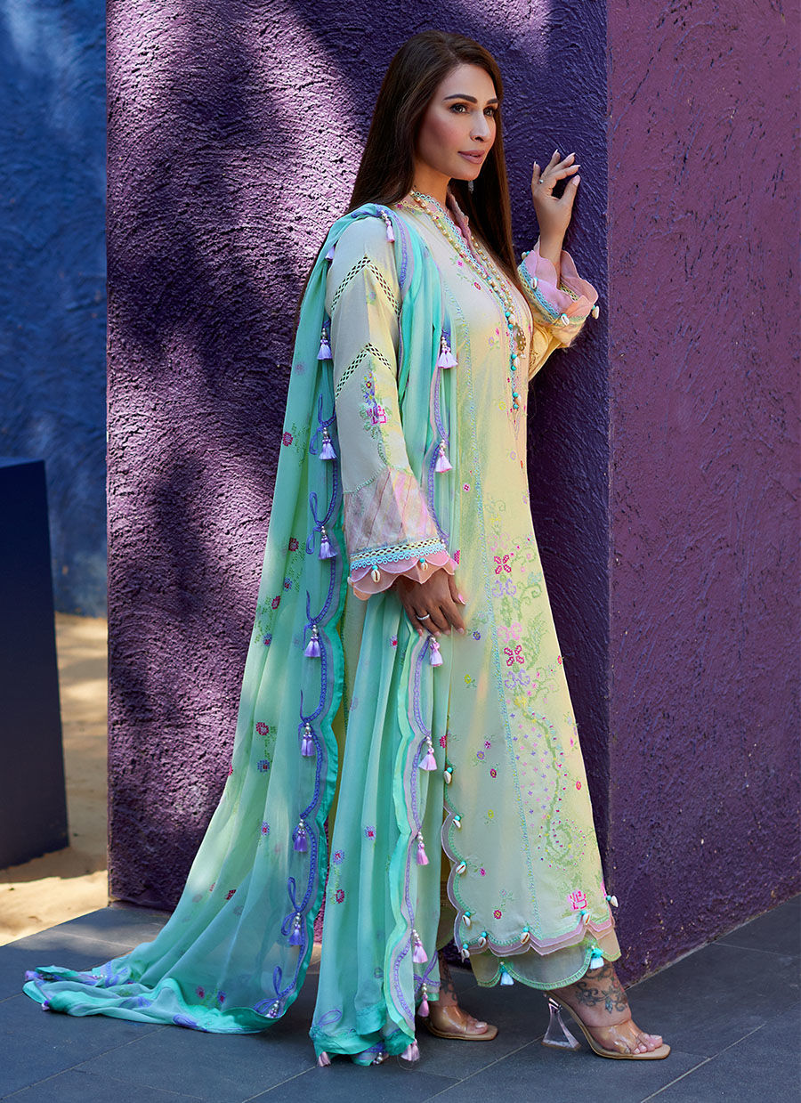 Suay by Farah Talib Embroidered Lawn Suits Unstitched 3 Piece FTA24LU FTA 12 Vaia Yellow - Luxury Collection