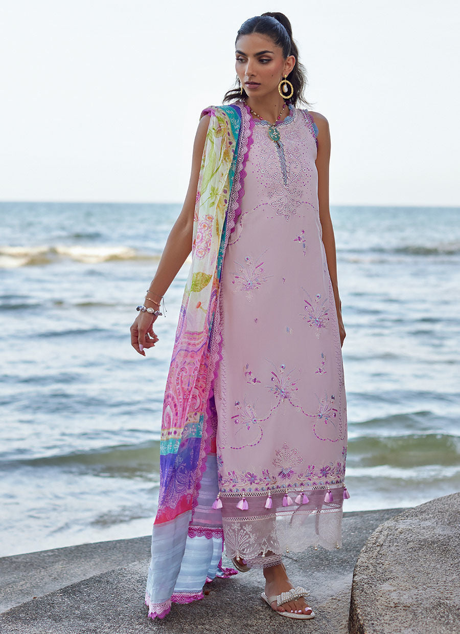 Suay by Farah Talib Embroidered Lawn Suits Unstitched 3 Piece FTA24LU FTA 10 Izumi Pink - Luxury Collection