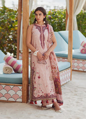 Wes by Farah Talib Embroidered Lawn Suits Unstitched 3 Piece FTA25WL FTA-03 Prciscilla Pink - Luxury Collection