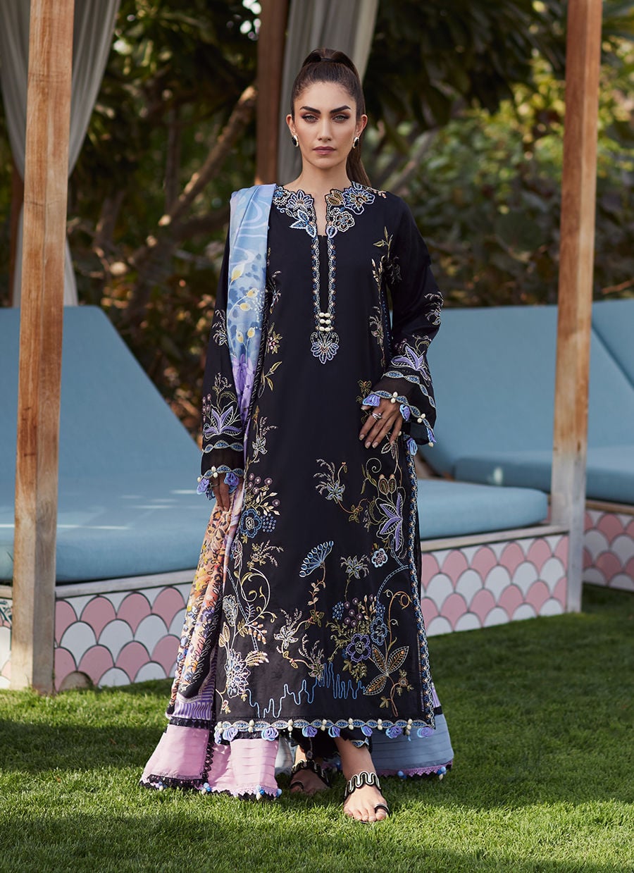 Wes by Farah Talib Embroidered Lawn Suits Unstitched 3 Piece FTA25WL FTA-05 Belle Black - Luxury Collection