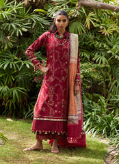 Wes by Farah Talib Embroidered Lawn Suits Unstitched 3 Piece FTA25WL FTA-10 Rosemary Red - Luxury Collection