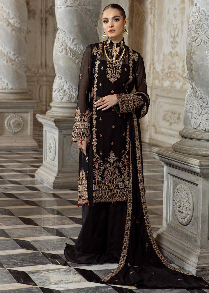 Merakish Luxury Chiffon Embroidered'23 - ST23-MK7 Rich Black
