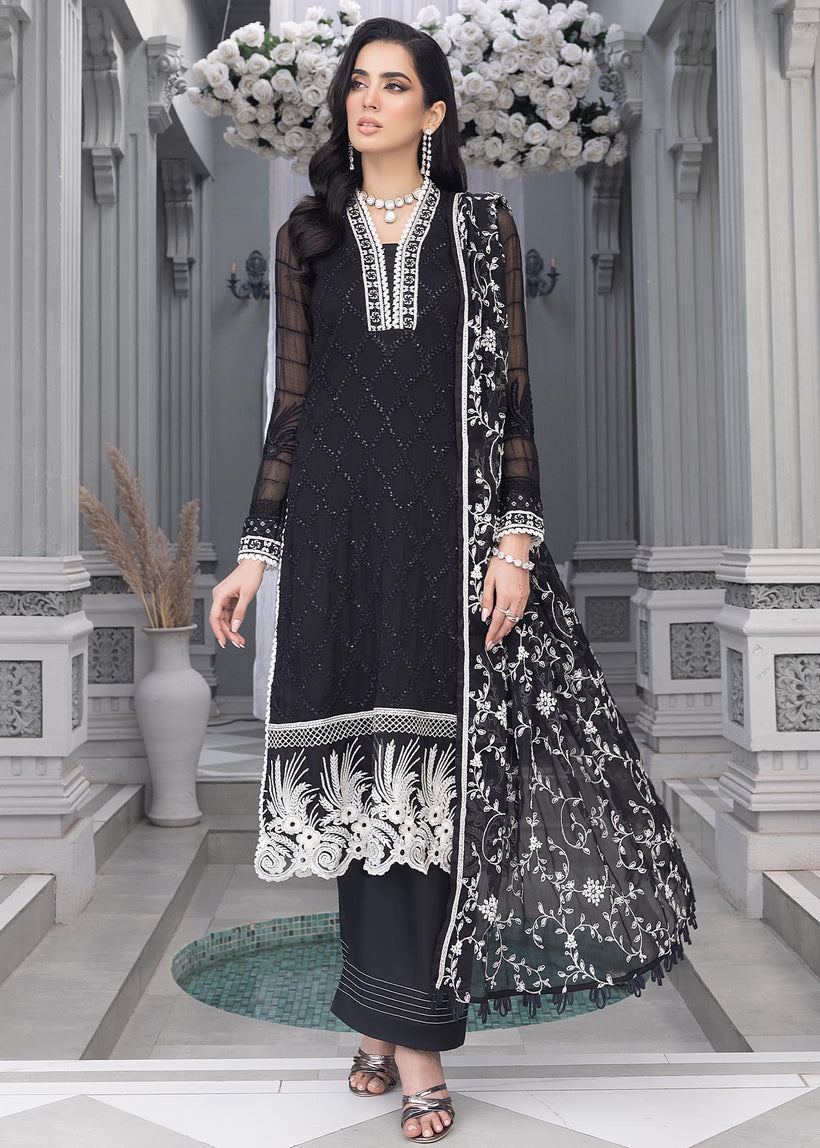 Merakish Luxury Chiffon Embroidered'23 - ST23-MK6 Raven Black