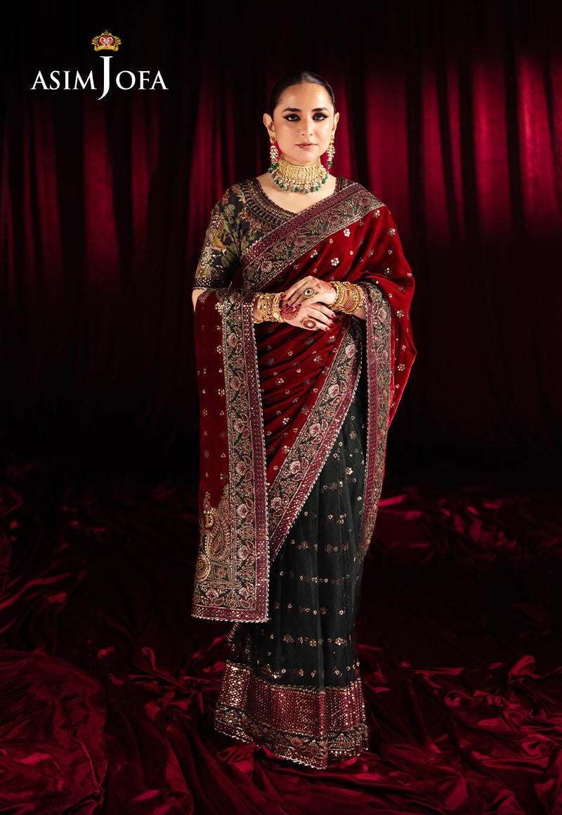 Asim Jofa Embroidered Velvet Saree Unstitched 3 Piece AJ - AJMV-08