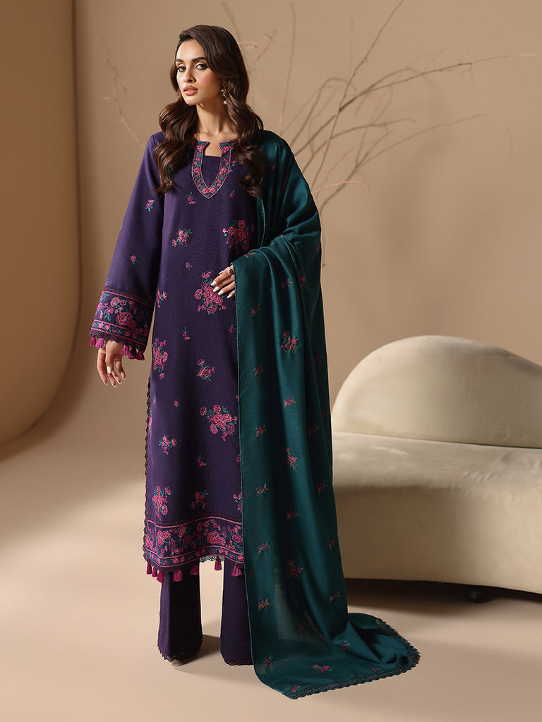 RajBari - Nissa Embroidered Khaddar Wool Shawl Unstitched 3 Piece RB25N D-06- Winter Collection