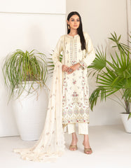 Tawakkal Fabrics Embroidered Viscose Zari Suits Unstitched 3 Piece (Embroidered Schiffli Chiffon Dupatta) - D-4389 - Najwa