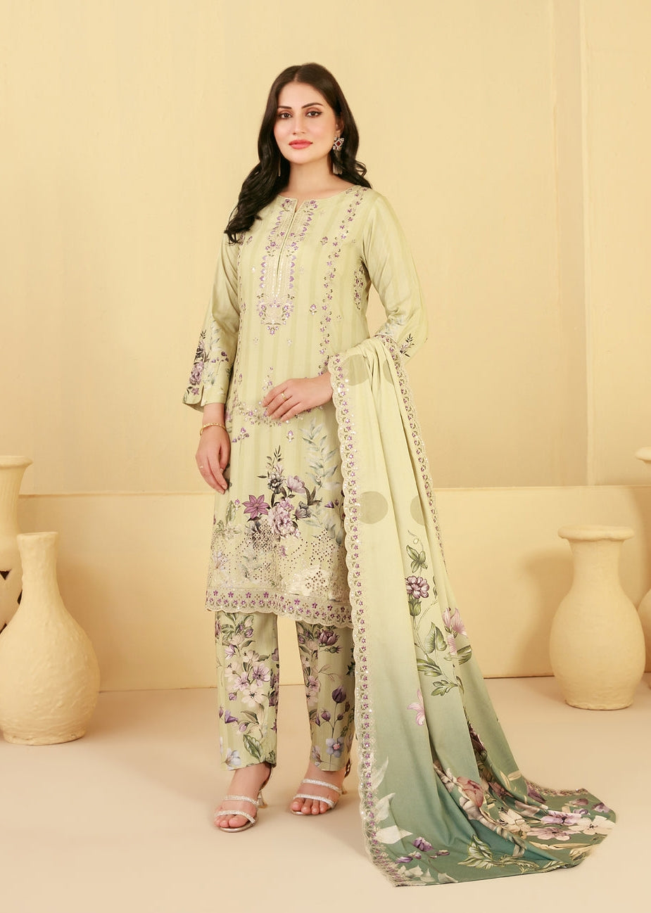 Tawakkal Fabrics Embroidered Staple Digital Print Suits Unstitched 3 Piece (Cutwork Dupatta) - D-4428 - Farda