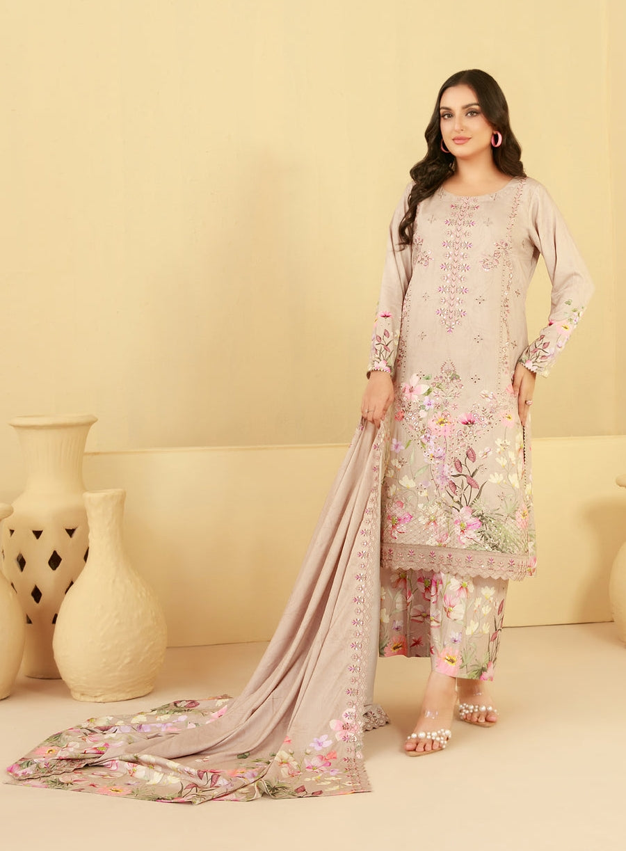Tawakkal Fabrics Embroidered Staple Digital Print Suits Unstitched 3 Piece (Cutwork Dupatta) - D-4434 - Farda