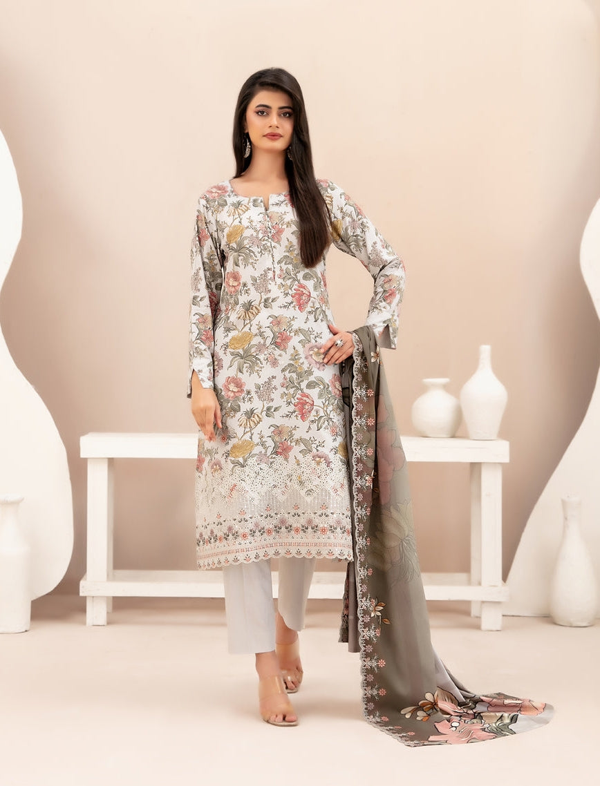 Tawakkal Fabrics Embroidered Staple Digital Print Suits Unstitched 3 Piece (Cutwork Dupatta) - D-4509 - Misbah
