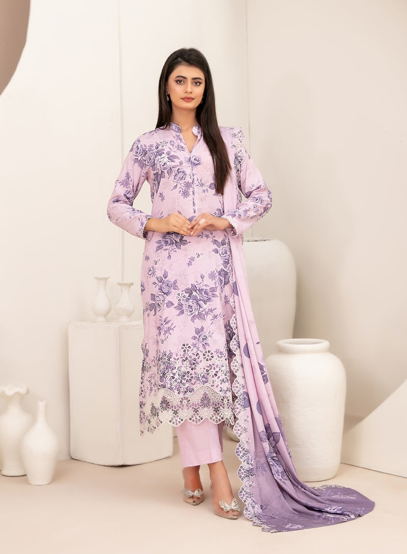 Tawakkal Fabrics Embroidered Staple Digital Print Suits Unstitched 3 Piece (Cutwork Dupatta) - D-4508 - Misbah