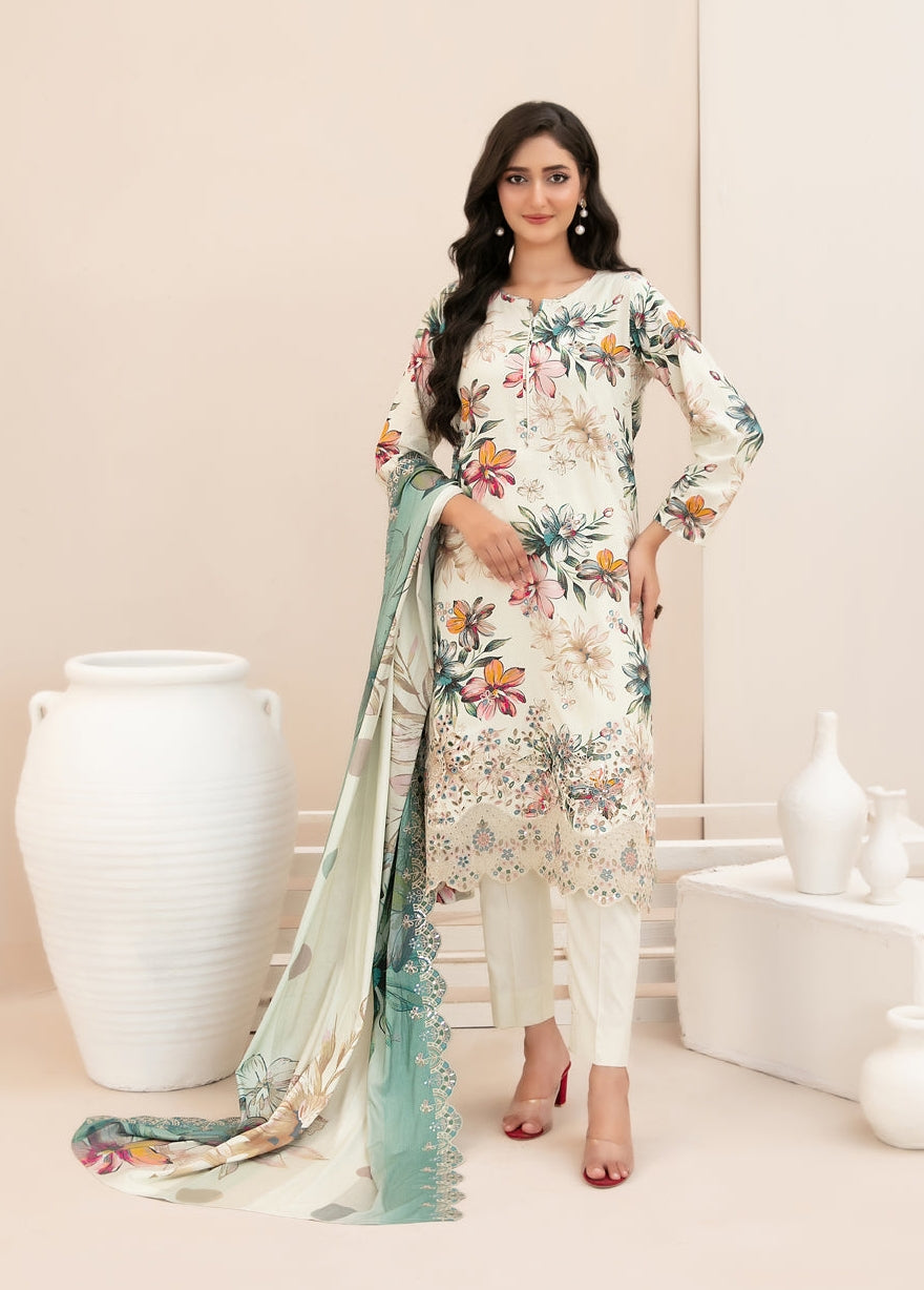 Tawakkal Fabrics Embroidered Staple Digital Print Suits Unstitched 3 Piece (Cutwork Dupatta) - D-4507 - Misbah