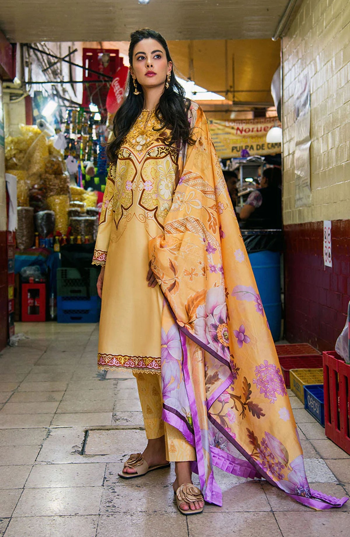 Mushq Printed Lawn Suits Unstitched 3 Piece MQ25LD2D 3-A Blossing Almound - Summer Collection