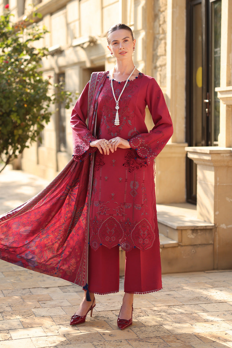 Rang Rasiya Embroidered Karandi Suit With Herringbone Shawl Unstitched 3 Piece D-10 Mocha - Winter Collection
