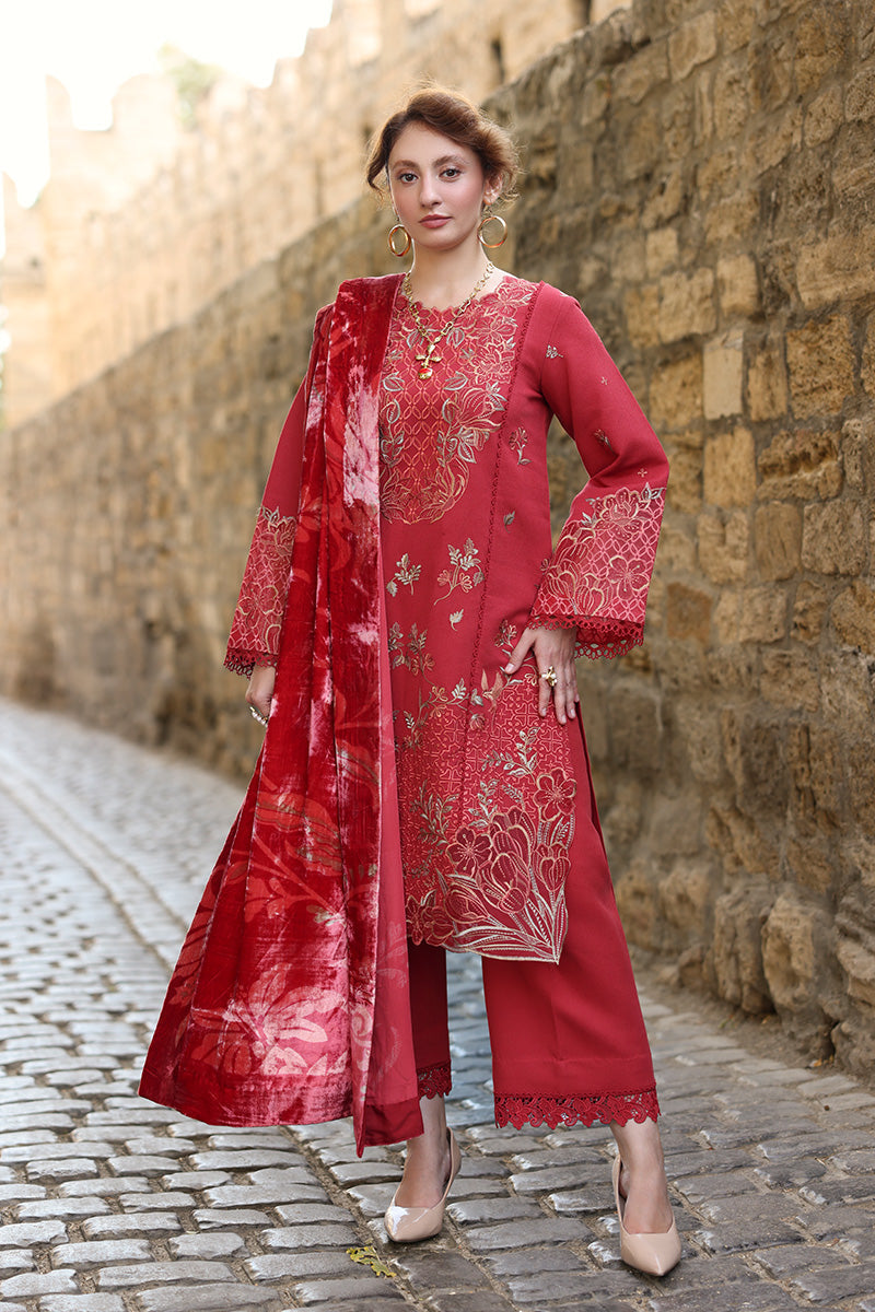 Rang Rasiya Embroidered Karandi Suit With Velvet Plush Shawl Unstitched 3 Piece D-02 Cold Brew - Winter Collection