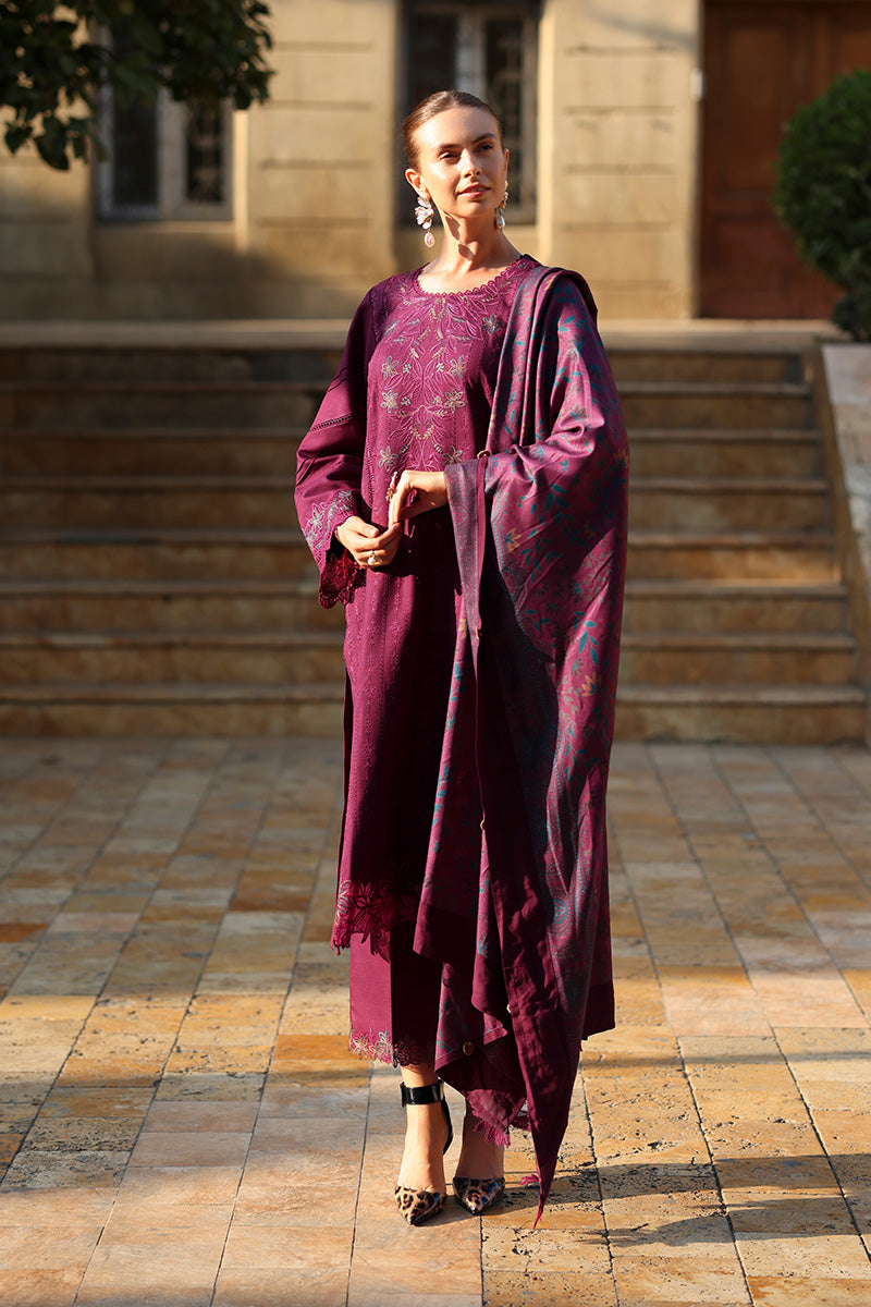 Rang Rasiya Embroidered Linen Suit With Herringbone Shawl Unstitched 3 Piece D-11 Espresso - Winter Collection