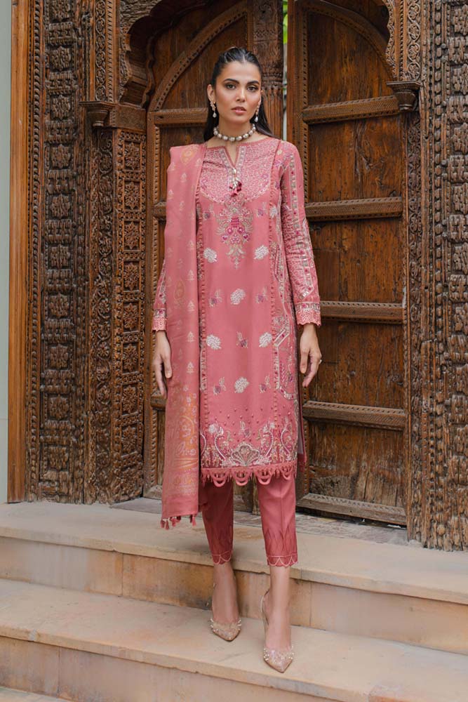 Qalamkar Embroidered Leather Peach Suits Unstitched 3 Piece QLM23LW SC-04 Allesia - Luxury Winter Collection