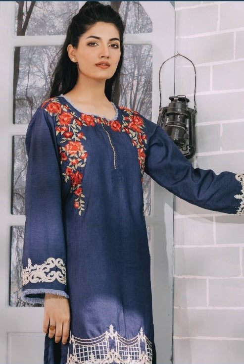 Al-Zohab Denim Embroidered Exclusive Shirts - D-04